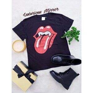 The Rolling Stones Womens T-Shirt Black Red Tongue Short Sleeve Crew Neck XS New